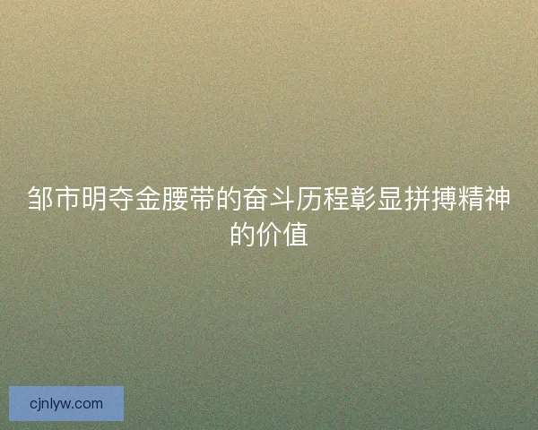 邹市明夺金腰带的奋斗历程彰显拼搏精神的价值