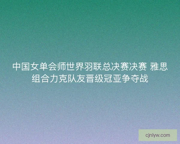 中国女单会师世界羽联总决赛决赛 雅思组合力克队友晋级冠亚争夺战
