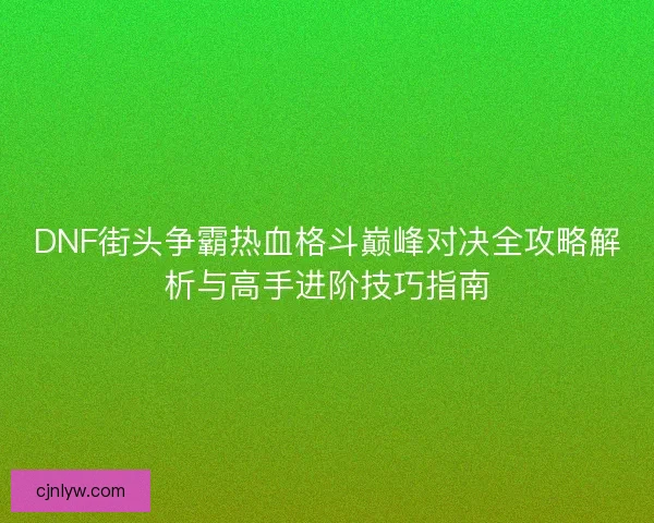 DNF街头争霸热血格斗巅峰对决全攻略解析与高手进阶技巧指南